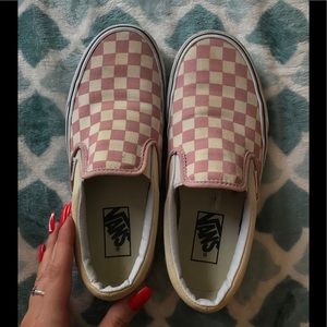 Pink Checkered Slip on Vans